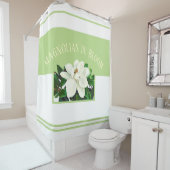 マグノリア開花 |緑と白のシャワーカーテン シャワーカーテン (インサイチュ)