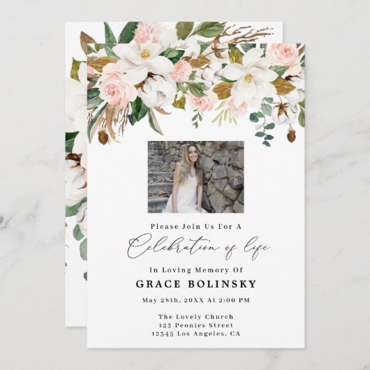 マグノリア&コットンお祝いオブライフ招待状 招待状 (正面/裏面)