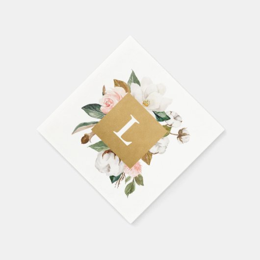 マグノリア&コットン花結婚のカクテルナプキン スタンダードカクテルナプキン (角)