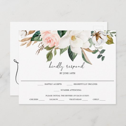 マグノリア・コットン・ウェディング出欠確認ポストカード ポストカード (正面/裏面)