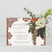 マグノリア バード オブ パラダイス トロピカル フローラル オレンジ 招待状 (スタンド正面)