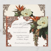 マグノリア バード オブ パラダイス トロピカル フローラル オレンジ 招待状 (正面/裏面)