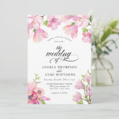 マグノリア | ピンクのフローラ結婚式招待状 招待状 (スタンド正面)