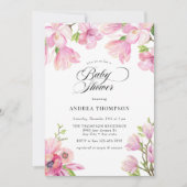 マグノリア | ピンクのフローラ赤ちゃんシャワー 招待状 (正面)