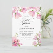 マグノリア | ピンクのフローラ赤ちゃんシャワー 招待状 (スタンド正面)