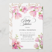 マグノリア | ピンクのフローラ赤ちゃんシャワー 招待状 (正面/裏面)