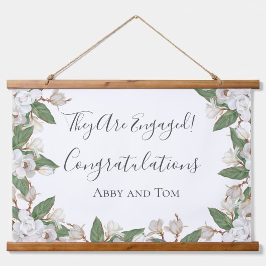マグノリア フラワーボタニカルエンゲージメント バナー 吊り下げ型タペストリー (正面)