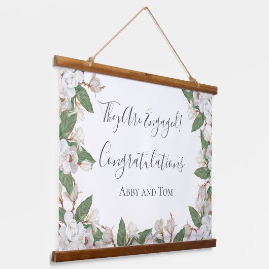マグノリア フラワーボタニカルエンゲージメント バナー 吊り下げ型タペストリー (傾斜あり)