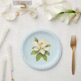 マグノリア 花 カスタム ウェディング ブルーストライプ ペーパープレート