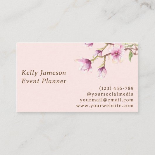 マグノリア |赤面ピンクとホワイトミニマルフローラ 名刺 (裏面)