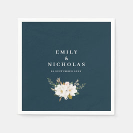 マグノリエレガントアフローラネイビー結婚ブルー スタンダードカクテルナプキン