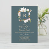 マグノリエレガントア |ティール(緑がかった色)とホワイトモノグラム結婚ズ 招待状 (スタンド正面)