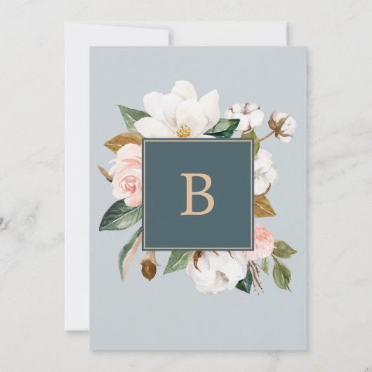 マグノリエレガントア |ティール(緑がかった色)のゲスト結婚名 招待状 (裏面)