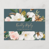 マグノリエレガントア |ティール(緑がかった色)メニュー選択RSVPポストカード インビテーションポストカード (正面)