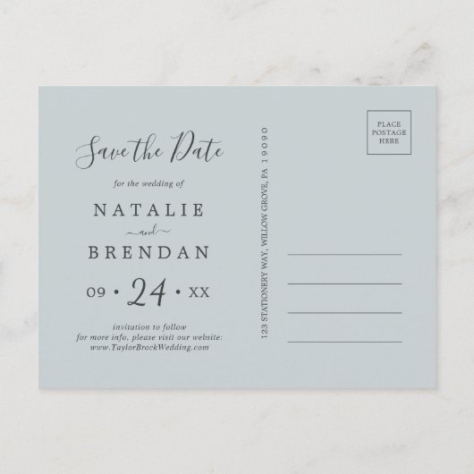 マグノリエレガントア |ティール（緑がかった色）写真の日付を保存 インビテーションポストカード (裏面)