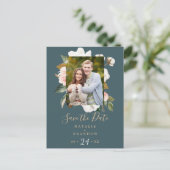 マグノリエレガントア |ティール（緑がかった色）写真の日付を保存 インビテーションポストカード (スタンド正面)