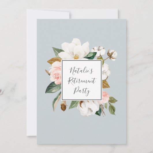 マグノリエレガントア |ブラック&ホワイトのリタイアメントパーティー 招待状 (裏面)