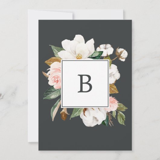 マグノリエレガントア |ブルーグレイ結婚ズの 招待状 (裏面)