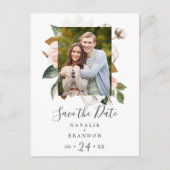 マグノリエレガントア |白い写真の日付を保存 インビテーションポストカード (正面)