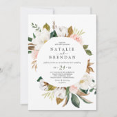 マグノリエレガントア |白と赤面カジュアル結婚の 招待状 (正面)