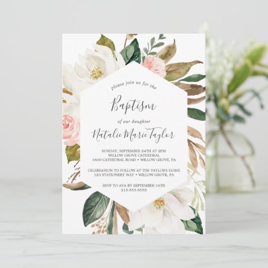 マグノリエレガントア |白と赤面バプテスマ 招待状 (スタンド正面)