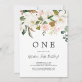 マグノリエレガントア |白と赤面最初の誕生日 招待状 (正面)