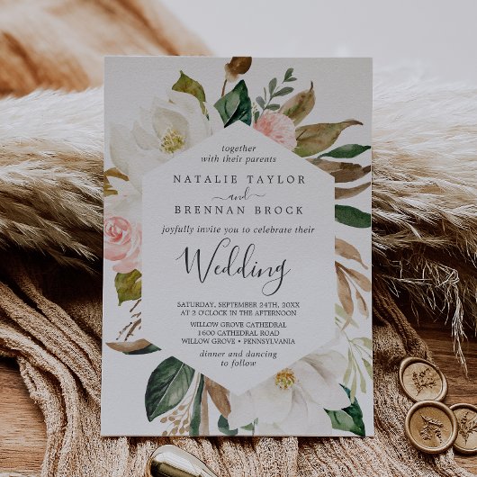 マグノリエレガントア |白と赤面結婚の 招待状