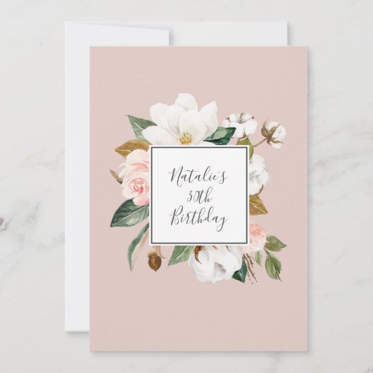 マグノリエレガントア |白と赤面30歳の誕生日 招待状 (裏面)