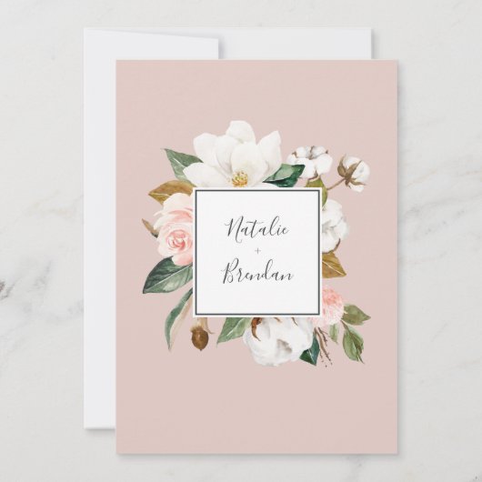 マグノリエレガントア|白人と赤面のカップルシャワー 招待状 (裏面)