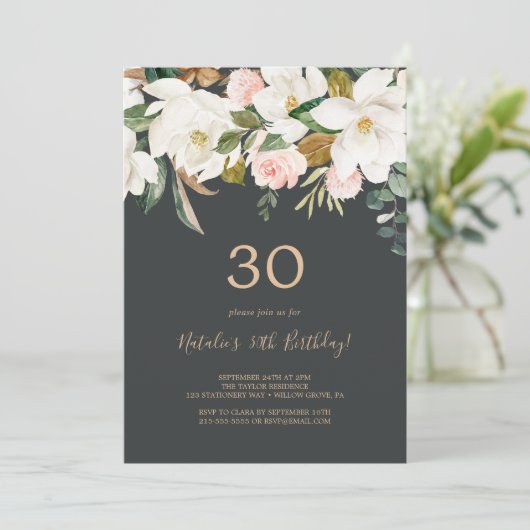 マグノリエレガントア |白黒誕生日30日 招待状 (スタンド正面)