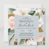 マグノリエレガントア |青い灰色の四角結婚形 招待状 (正面)