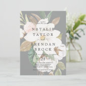 マグノリエレガントア |黒い色あせたフローラ結婚ズ 招待状 (スタンド正面)