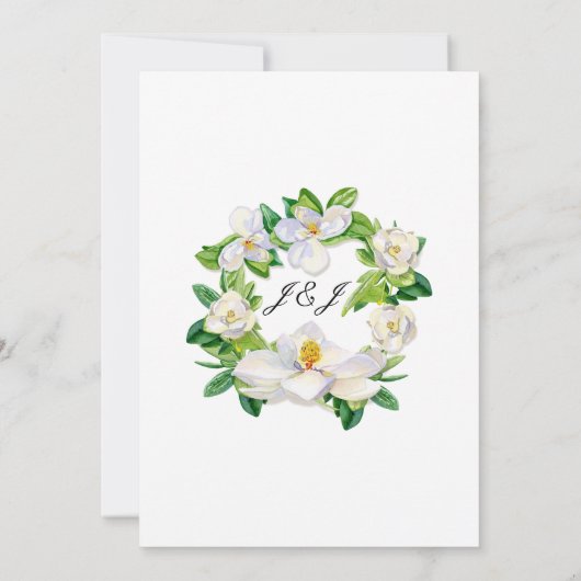 マグノリモダンアブロッサムフローラリース水彩 招待状 (裏面)