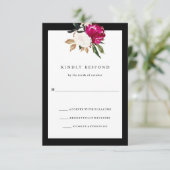 マグノリ色彩の鮮やかア |ウェディングRSVP白黒 出欠カード (スタンド正面)