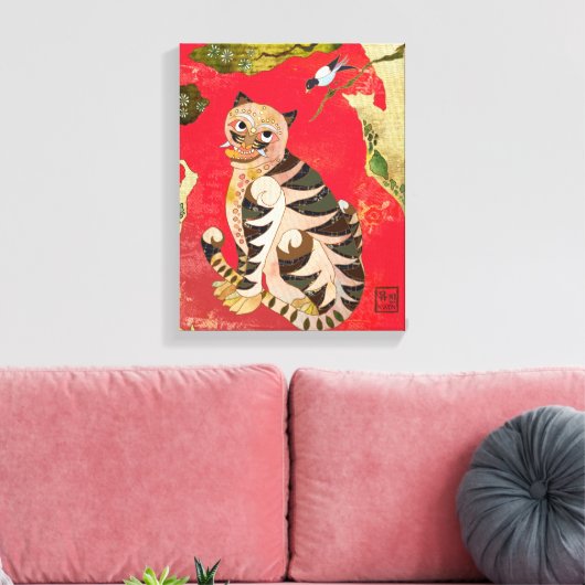 マグパイとタイガーコリアンフォークアート キャンバスプリント (インサイチュ (リビング))