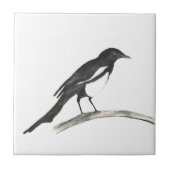 マグパイバード野生生物の水色自然かわいい タイル (正面)