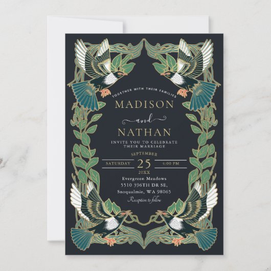 マグピエレガントーアールヌーボー結婚式招待状 招待状 (正面)