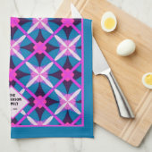 マグマカラーのレトロダイヤモンド柄 ティータオル キッチンタオル (四つ折り)