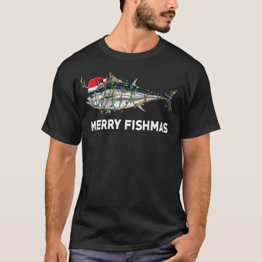マグロおもしろい魚クリスマスサンタクロースクリスマス漁師 Tシャツ (正面)