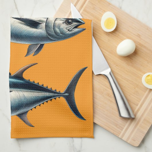 マグロのオレンジ茶タオル キッチンタオル (四つ折り)