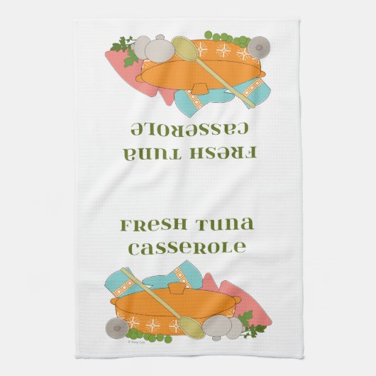 マグロのカセロールのかわいいレトロの台所デザイン キッチンタオル (縦)