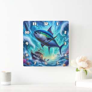 マグロのサージ:ボート、嵐、海電力 スクエア壁時計
