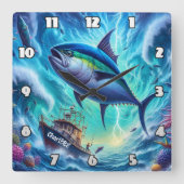 マグロのサージ:ボート、嵐、海電力 スクエア壁時計 (正面)