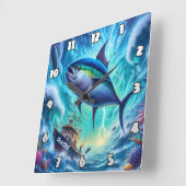 マグロのサージ:ボート、嵐、海電力 スクエア壁時計 (傾斜)