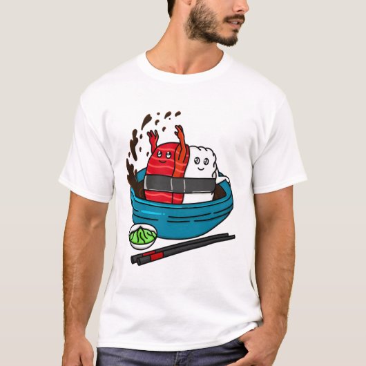 マグロ寿司で楽しもう  Tシャツ (正面)