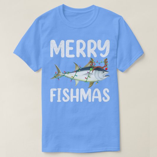 マグロ魚の恋人クリスマスライトトナカイ帽子マグロ魚 Tシャツ (デザイン正面)