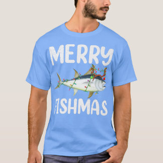 マグロ魚の恋人クリスマスライトトナカイ帽子マグロ魚 Tシャツ