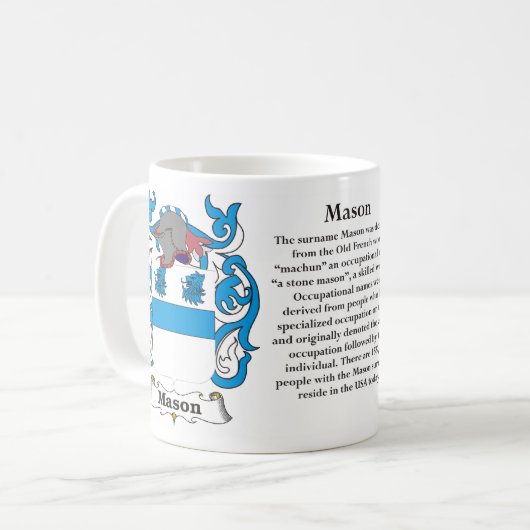 マグ石大工家族の紋章付き外衣 コーヒーマグカップ (正面左)