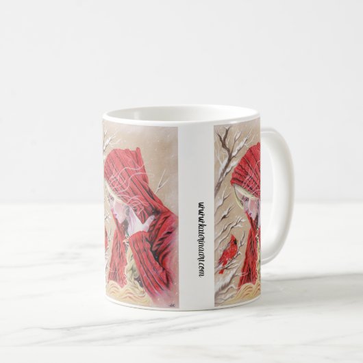 マグ赤(鳥)ショウジョウコウカンチョウ女の子の冬のクリスマス休暇 コーヒーマグカップ (正面右)