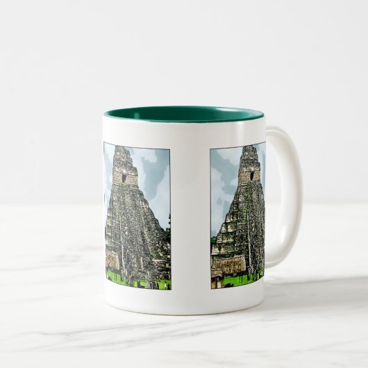 マグ:グアテマラのティカルにあるマヤ寺院 ツートーンマグカップ (正面右)
